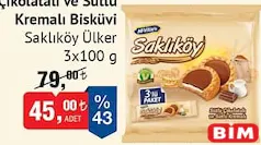 ÜLKER SAKLIKÖY ÇİKOLATALI VE SÜTLÜ KREMALI BİSKÜVİ 3X100 G